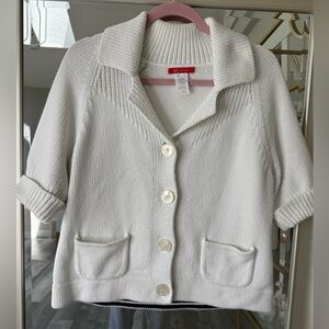 Anne Klein White Knit Button-Front Cardigan Top | Size Medium